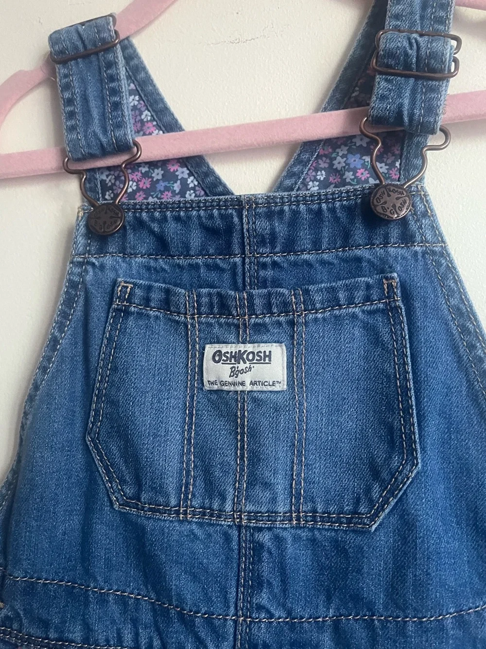 OshKosh B'gosh Blue Denim Overalls with Floral Trim size 5T